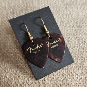 Fender Tortoiseshell-Pattern Guitar Pick Earrings with Gold Hooks